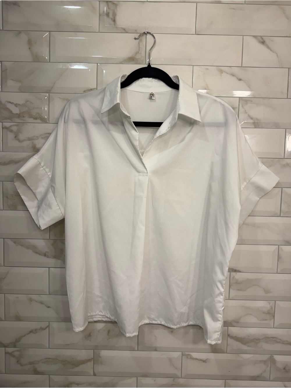 Women's White Short-Sleeve Collared Blouse